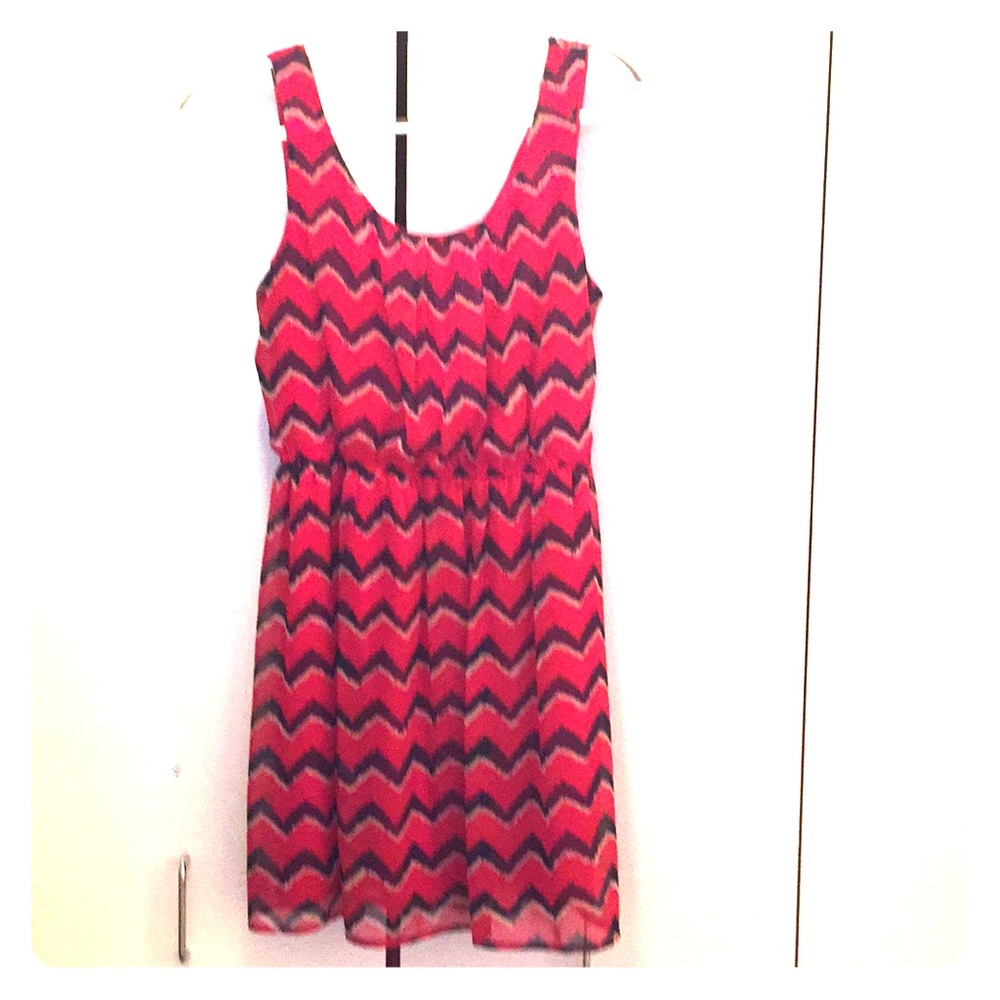 Red blue and white striped Francesca’s dress
